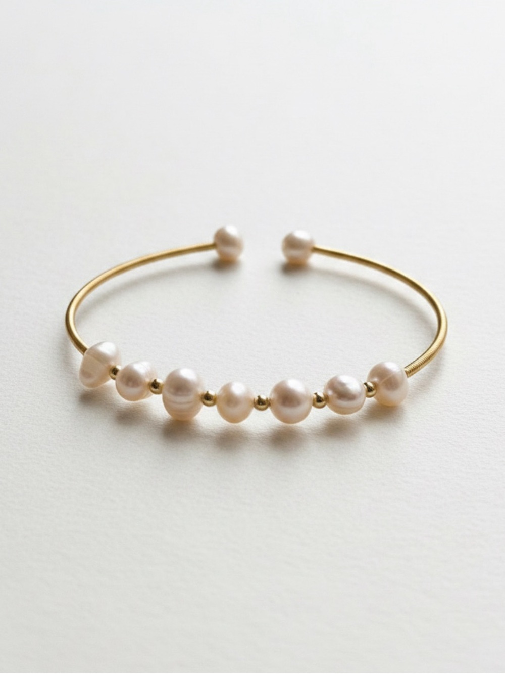 Cultured Freshwater Pearl Korean Minimalist Flexible Coil Open Bangle Bracelet